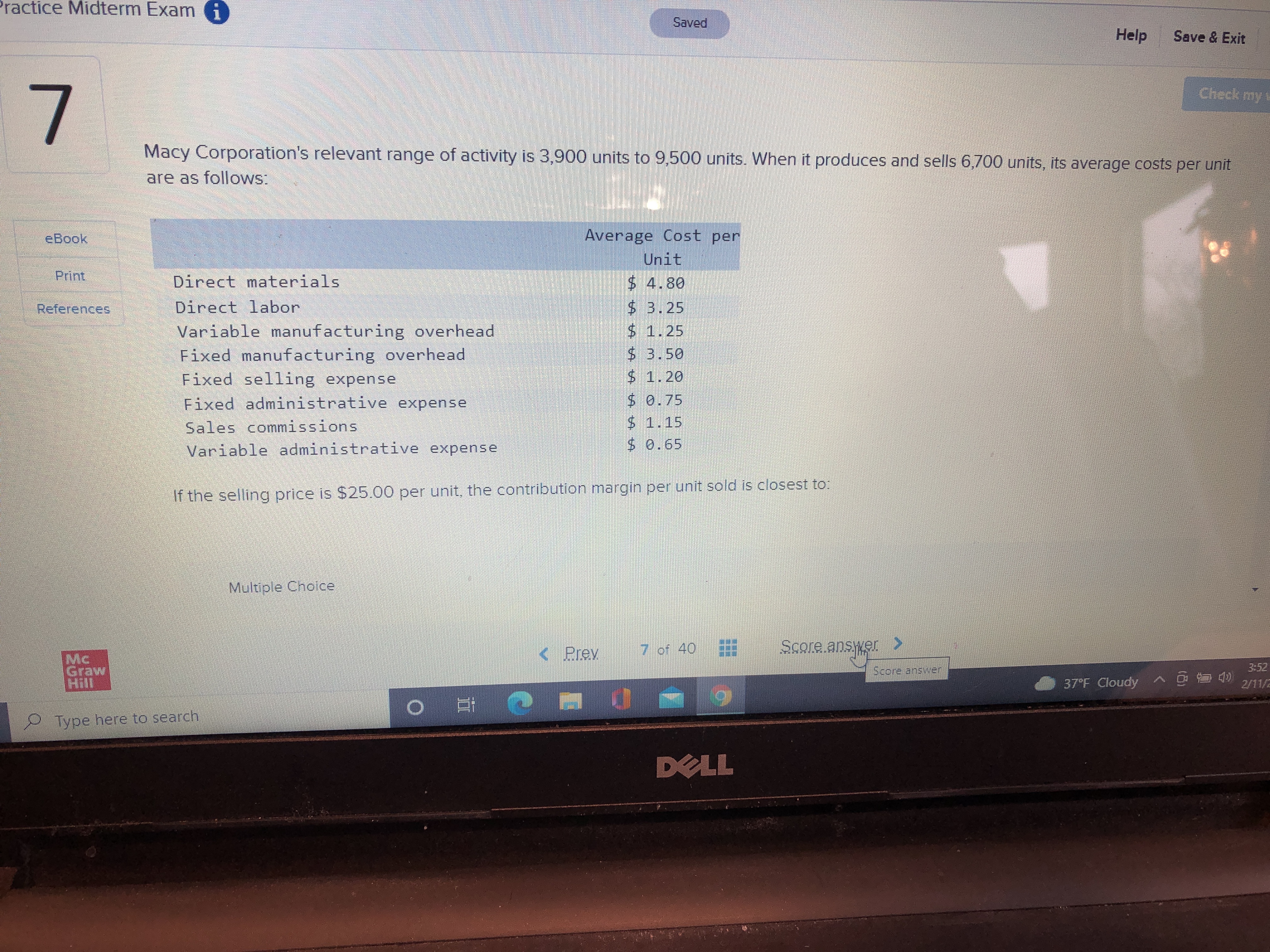  ractice Midterm Exam i Saved Help Save & Exit 7 Check