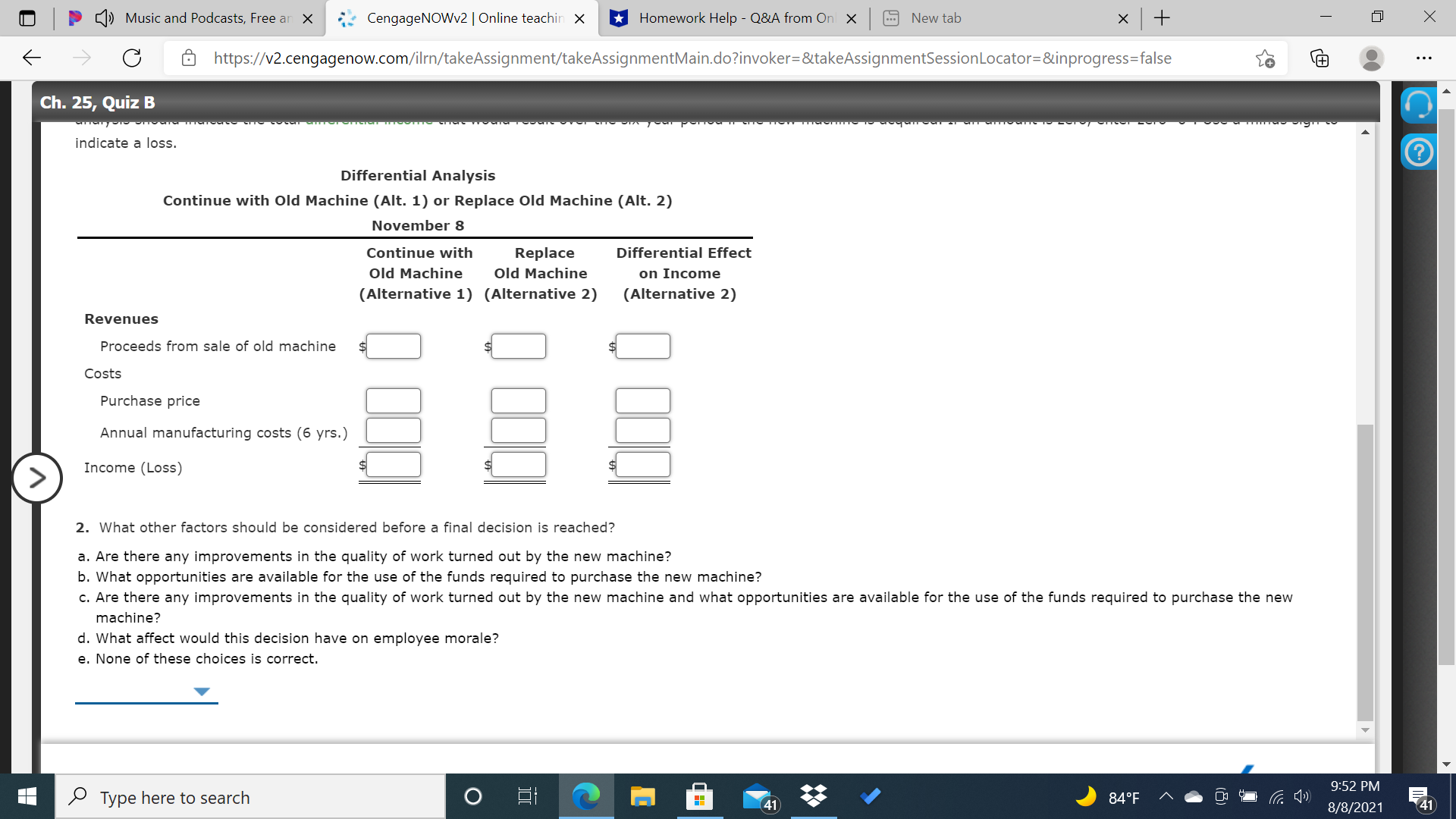 in its factory for four years. Relevant data associated with the operations