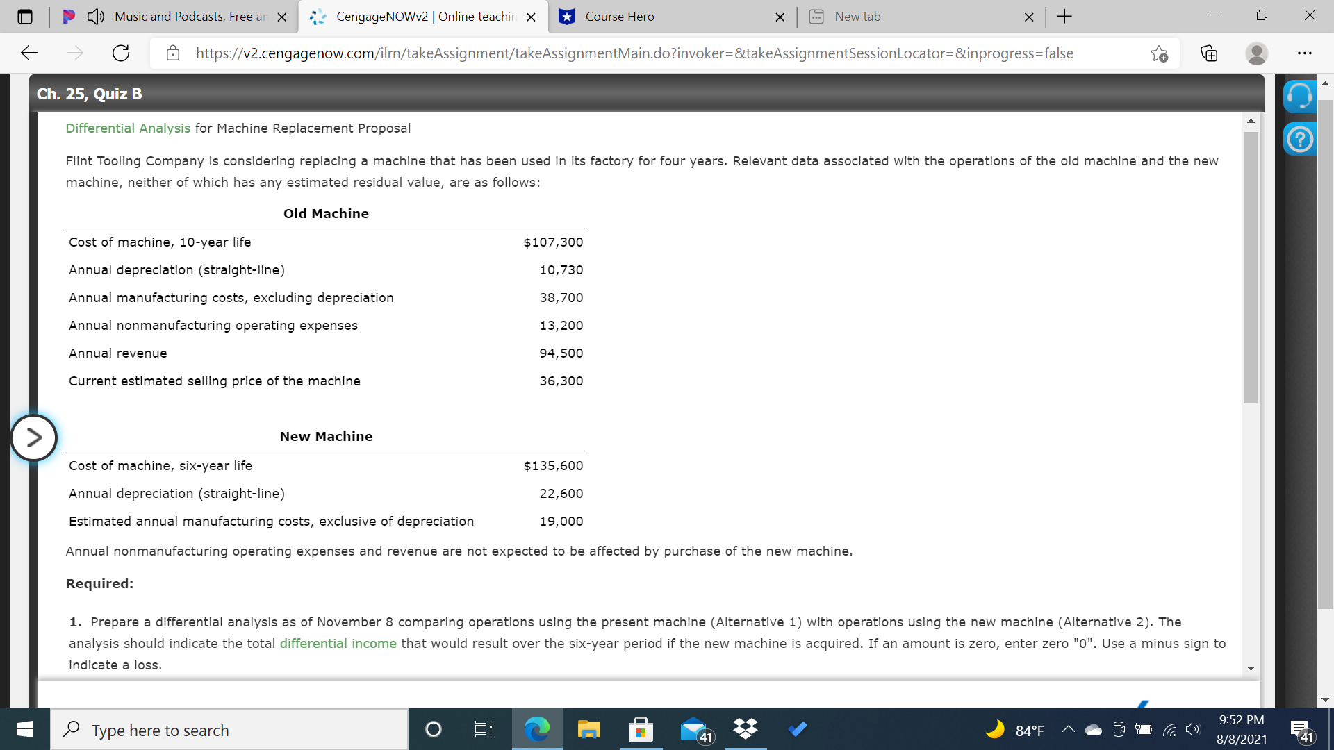 Flint Tooling Company is considering replacing a machine that has been used