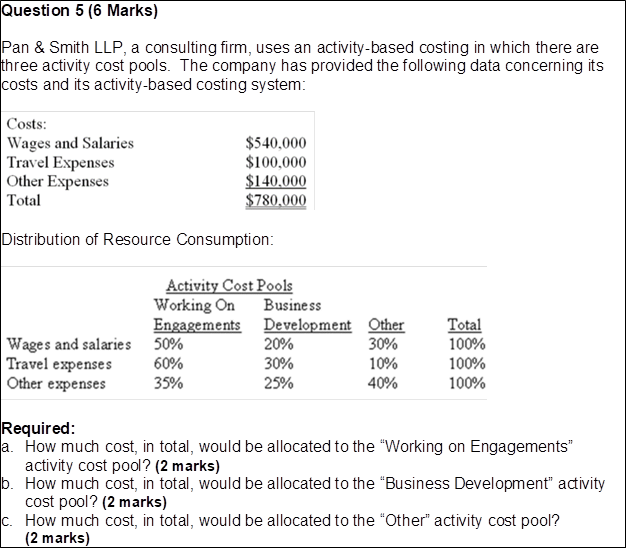 Question 5 (6 Marks) Pan & Smith LLP, a consulting firm,