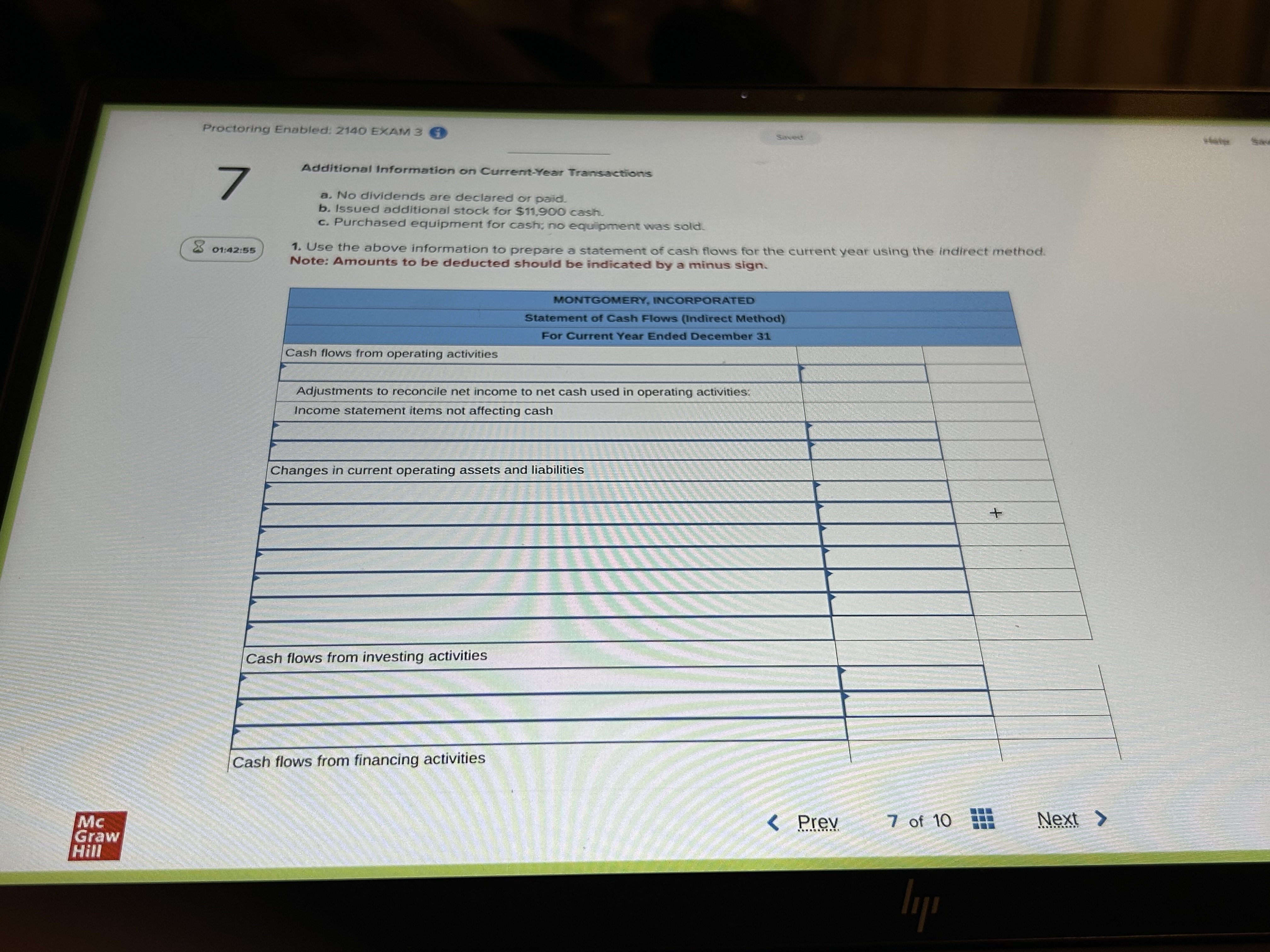 2140 EXAM 3 Saved 7 MONTGOMERY INCORPORATED Comparative Balance Sheets At December