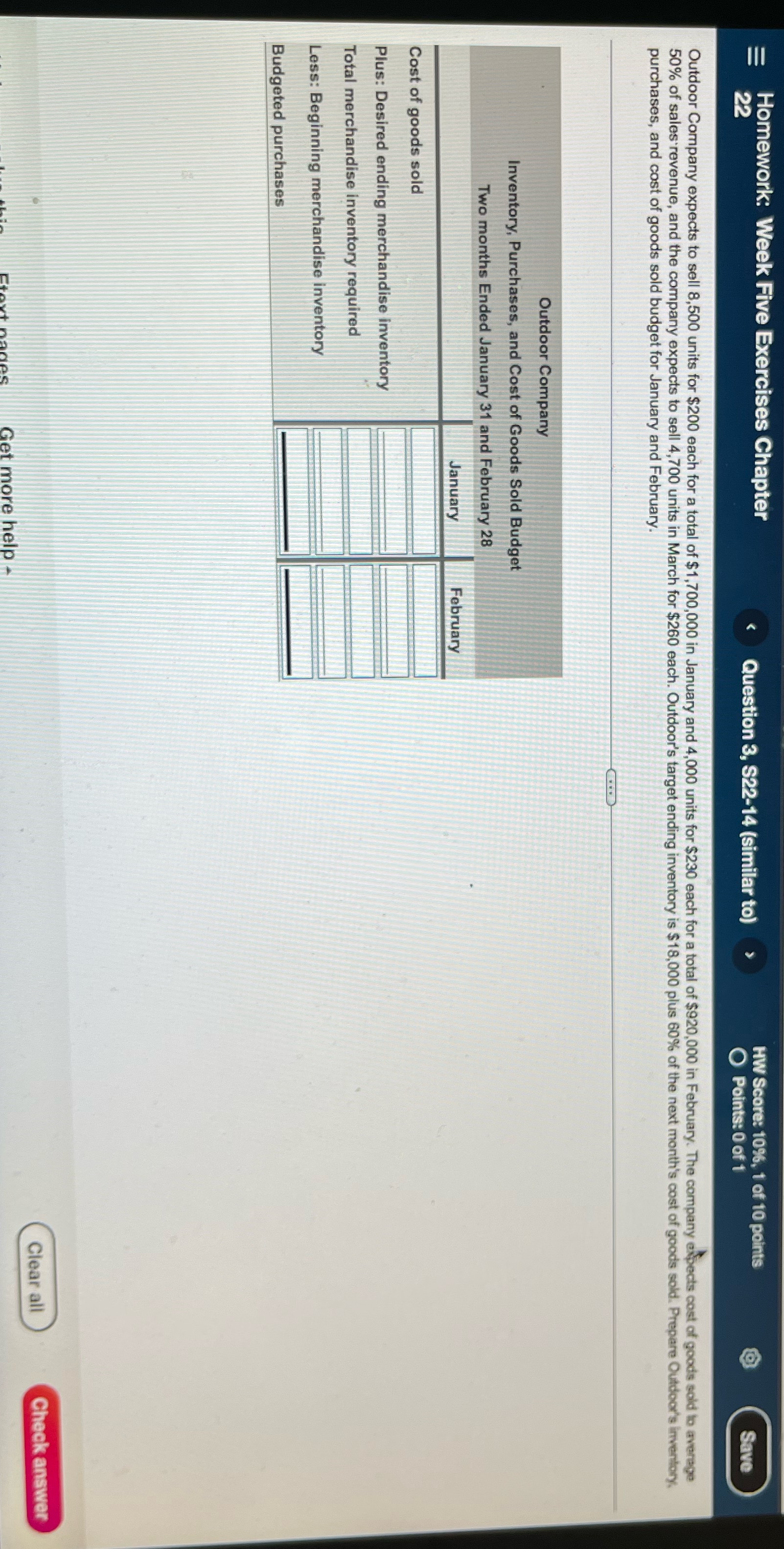Please assist Homework: Week Five Exercises Chapter Question 3, S22-14 (similar to)