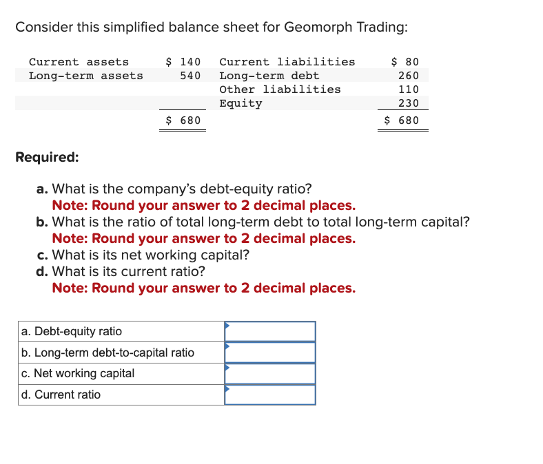  Consider this simplified balance sheet for Geomorph Trading: Current assets $