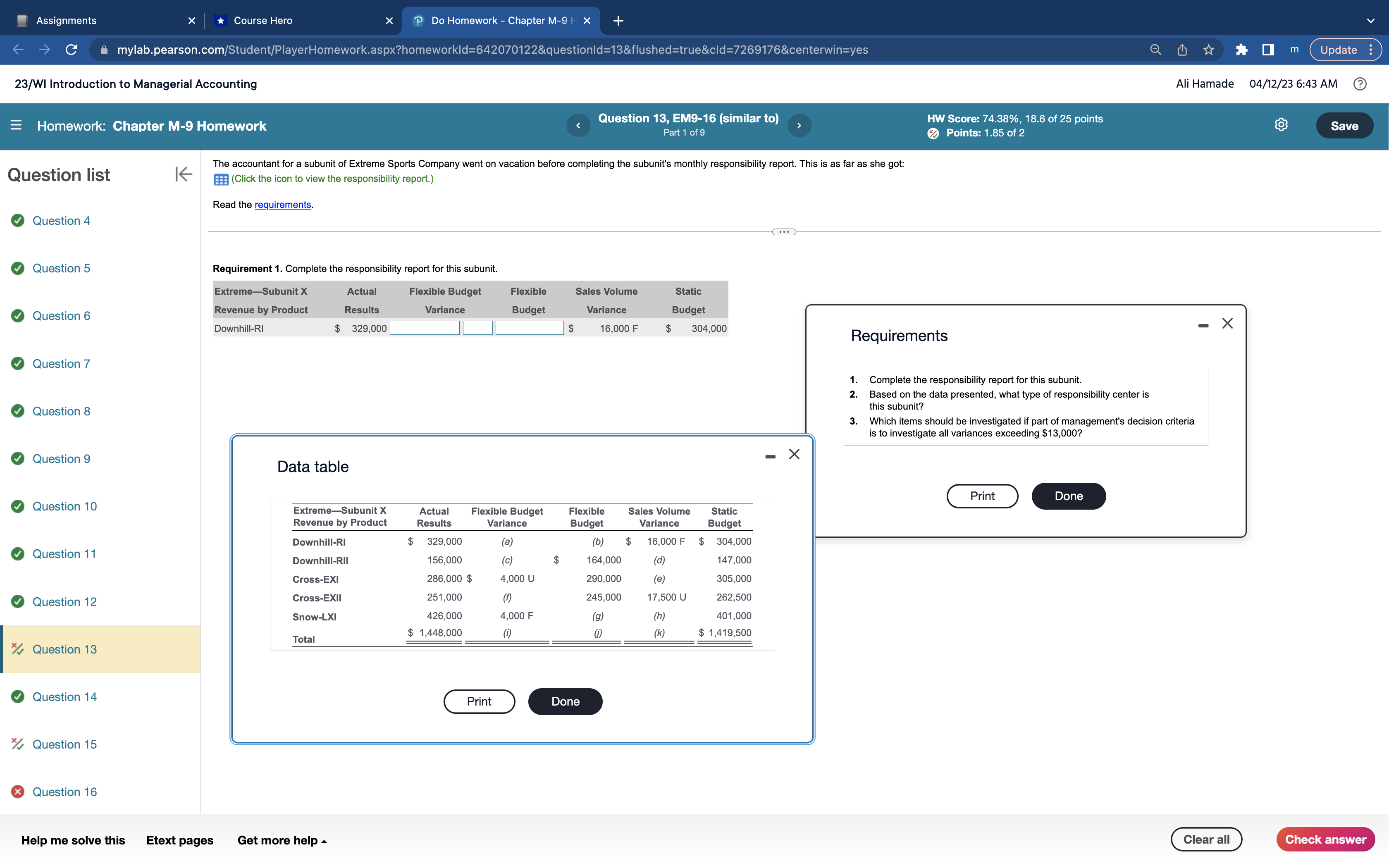  Assignments X *Course Hero P Do Homework - Chapter M-9 -