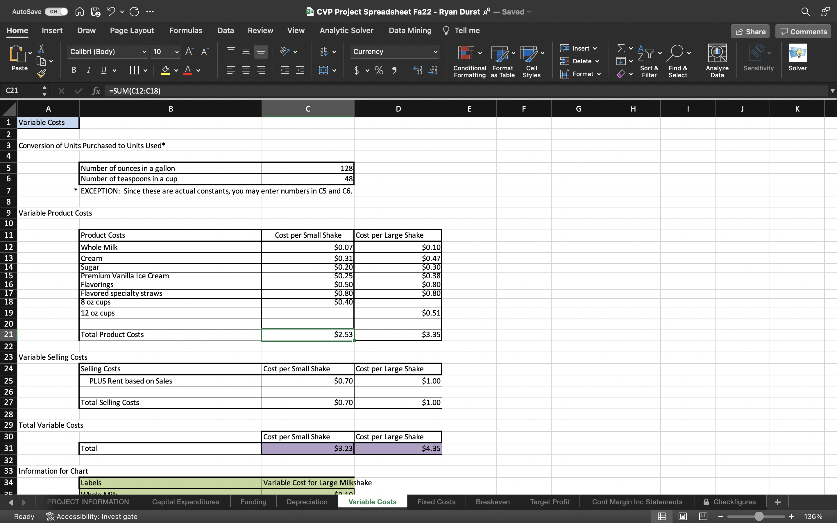 AutoSave ON A P8 ? " C ... CVP Project Spreadsheet