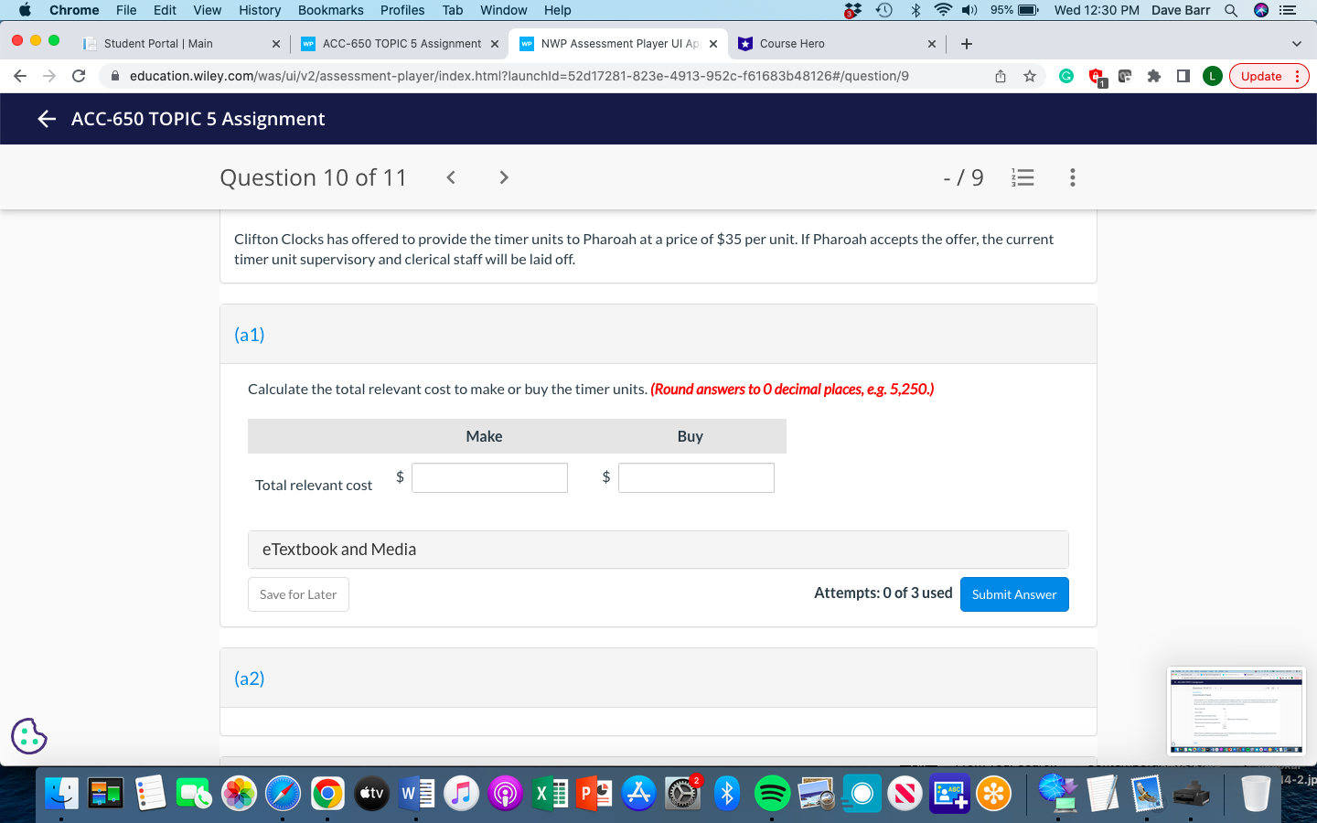 0 $ 7 ) 95% . Wed 12:30 PM Dave Barr QE