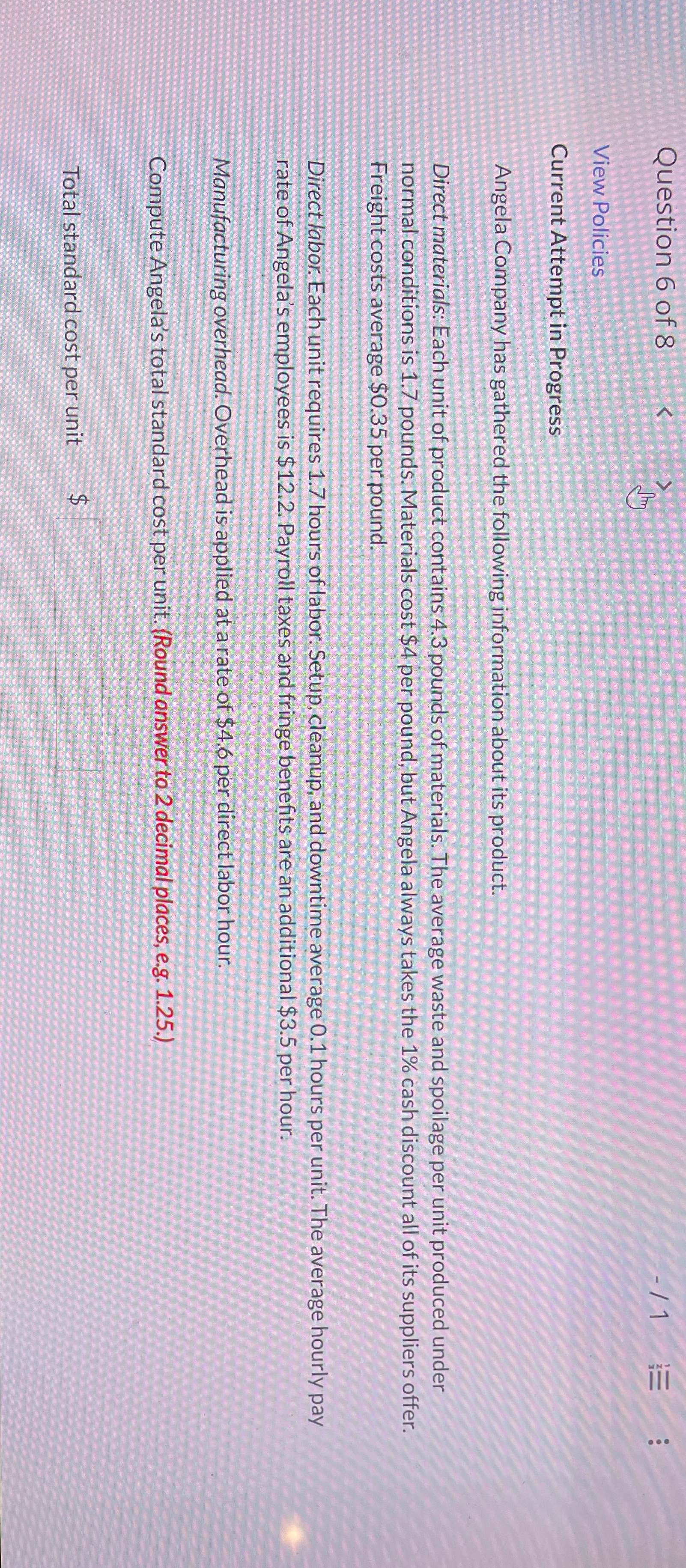  Question 6 of 8 - 1 1 . . . View