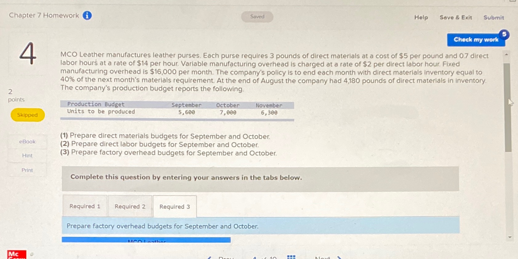 Chapter 7 question 4The blue chart has fill in the blanksTotal direct