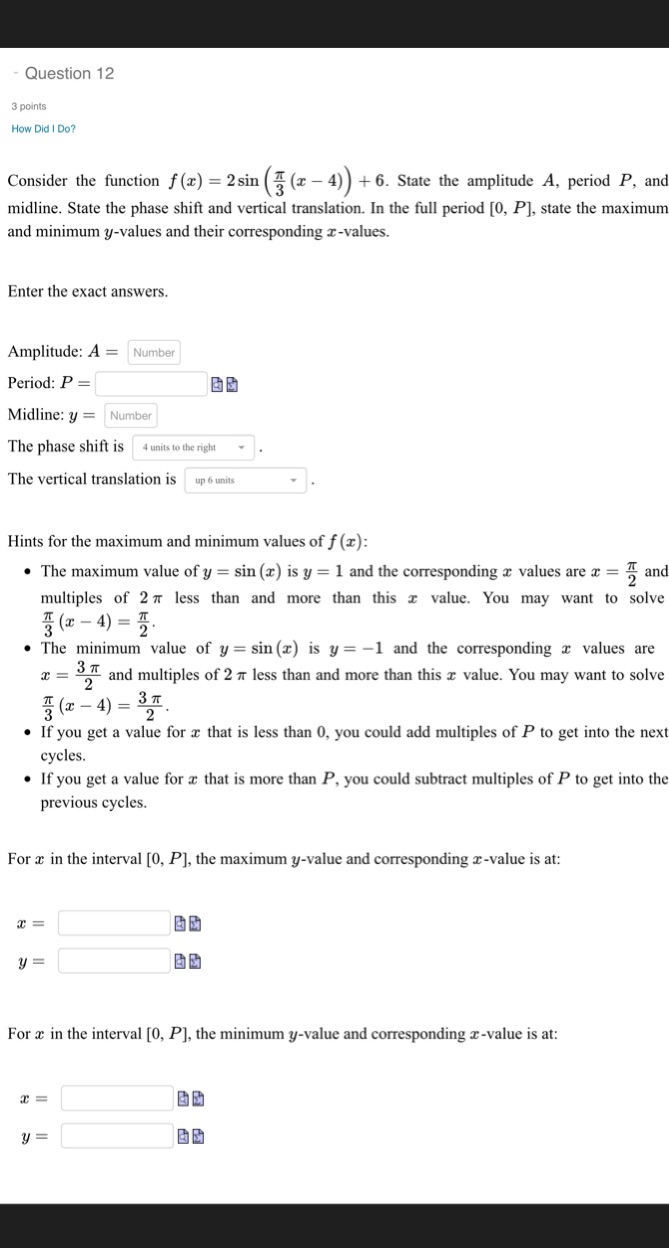 Consider he function Question 12 3 points How Did I Do? Consider
