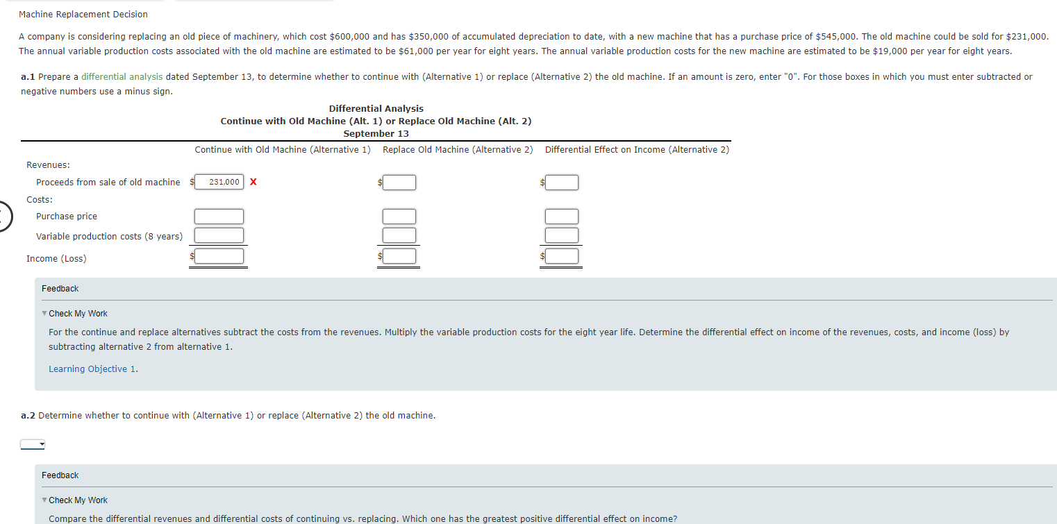 Machine Replacement Decision A company is considering replacing an old piece