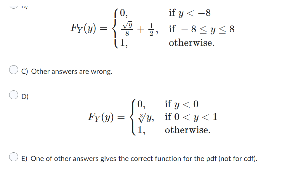 1 < x < 0. Find the cdf of O FY(y) -