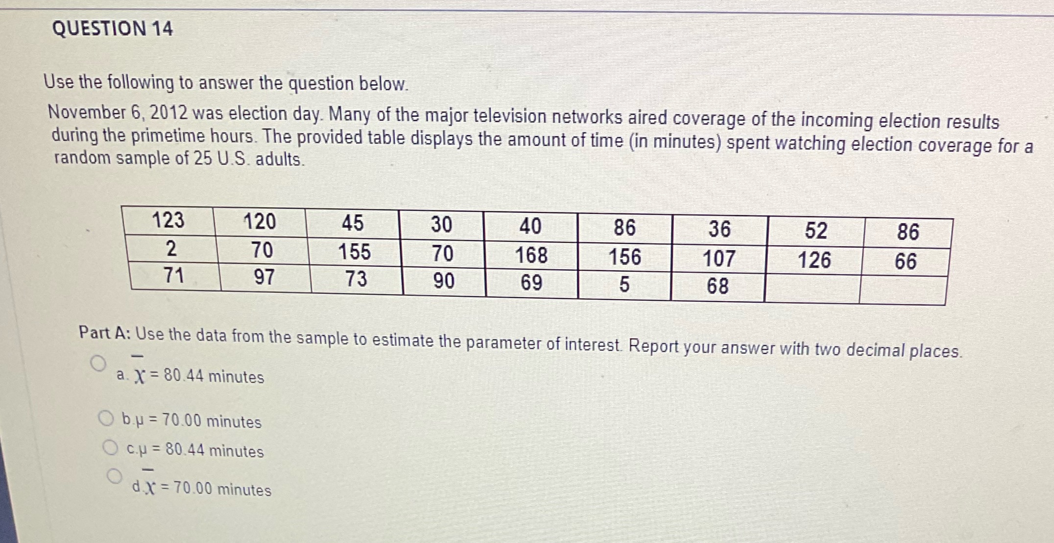 QUESTION 14 Use the iollowing to answer the question below. November