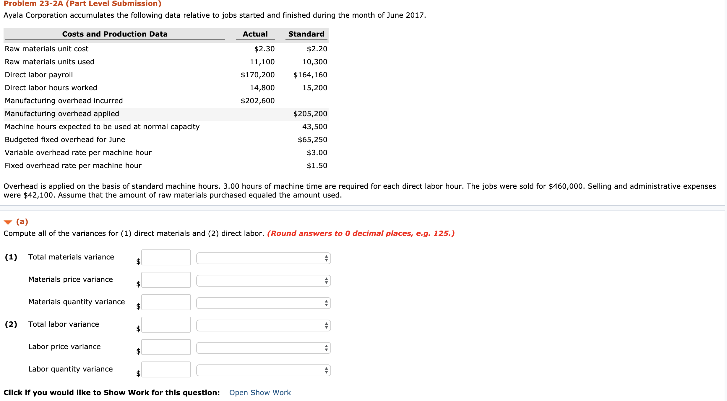 Please provide assistance solving the below problem. Problem 23-2A (Part Level Submission)