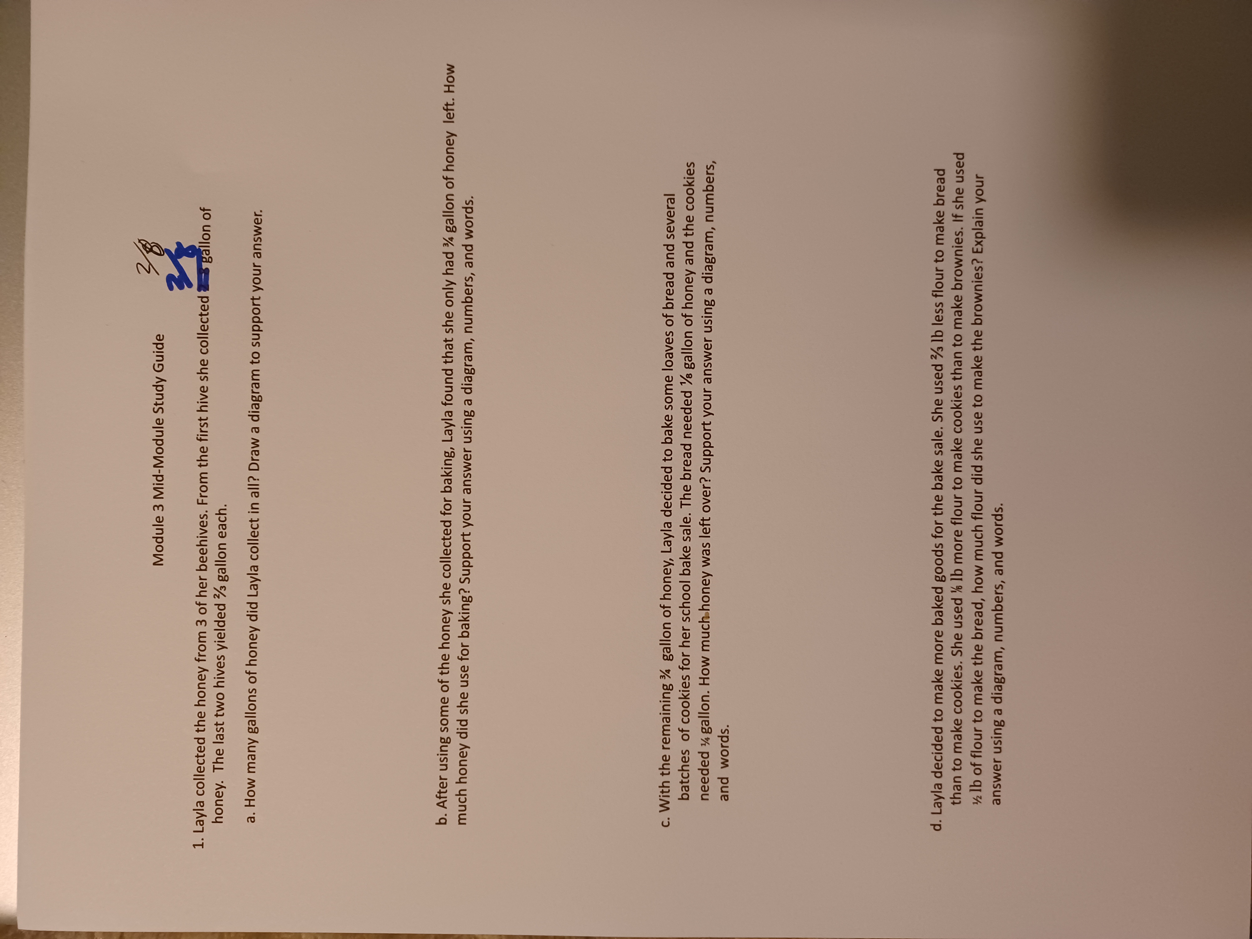  Module 3 Mid-Module Study Guide 28 1. Layla collected the honey
