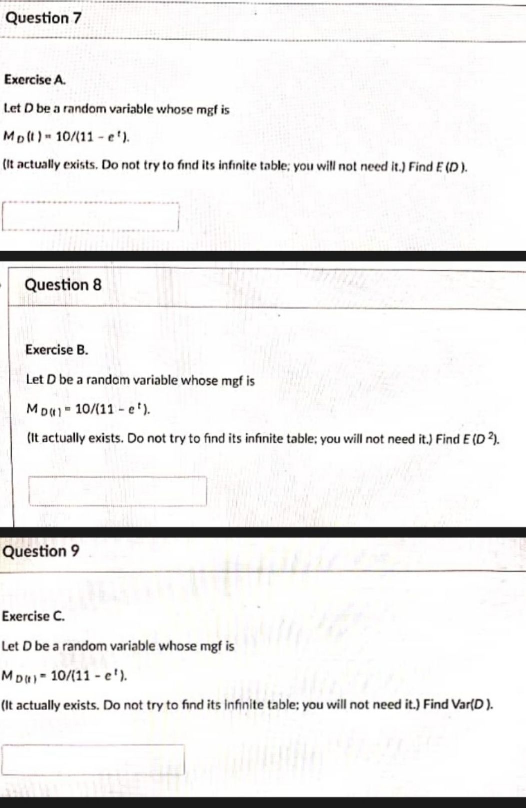 need perfect answer with correct answer Question 7 Exemise A. Let D