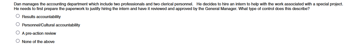  Dan manages the accounting department which include two professionals and two