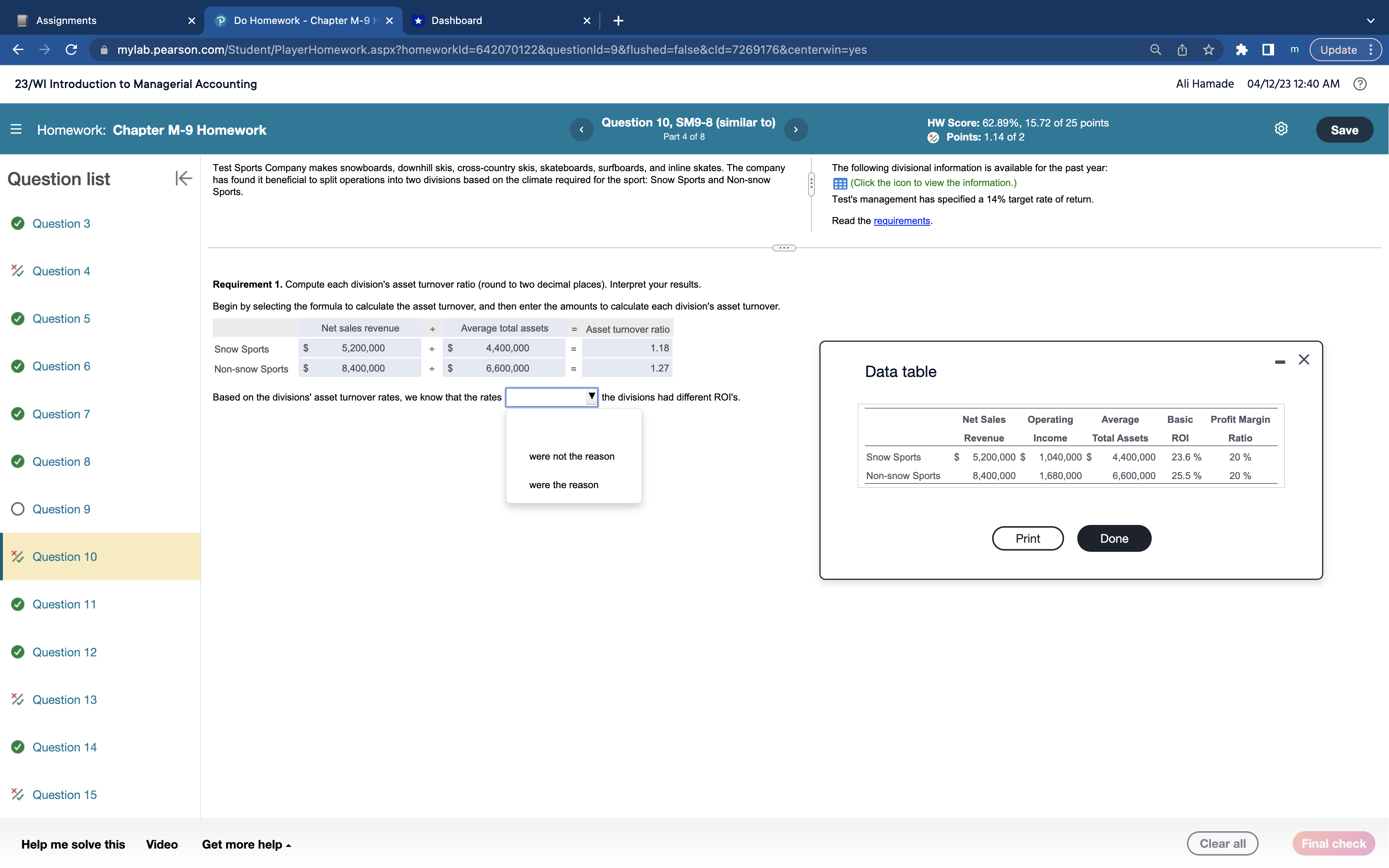  Assignments X P Do Homework - Chapter M-9 > Dashboard C