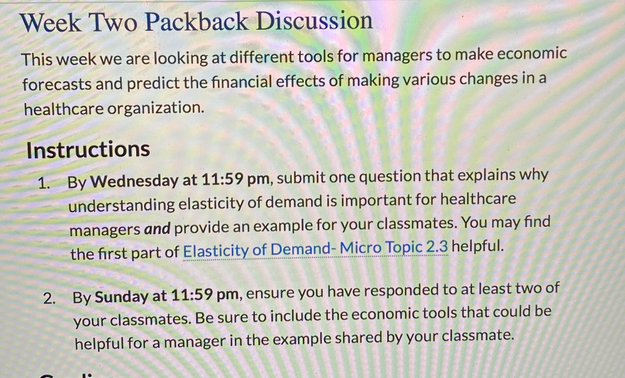  Week Two Packback Discussion This week we are looking at different