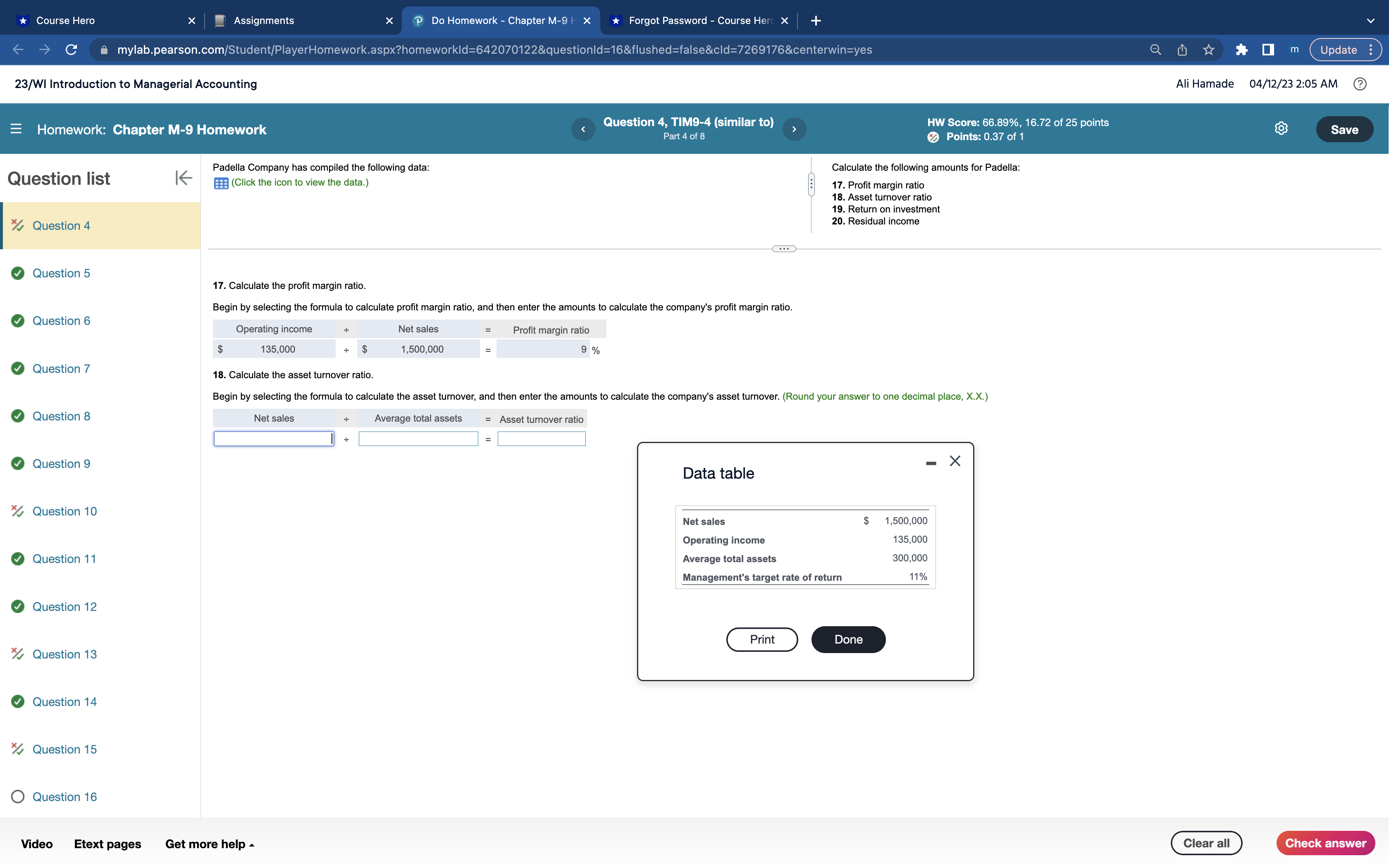 Course Hero X Assignments P Do Homework - Chapter M-9 H