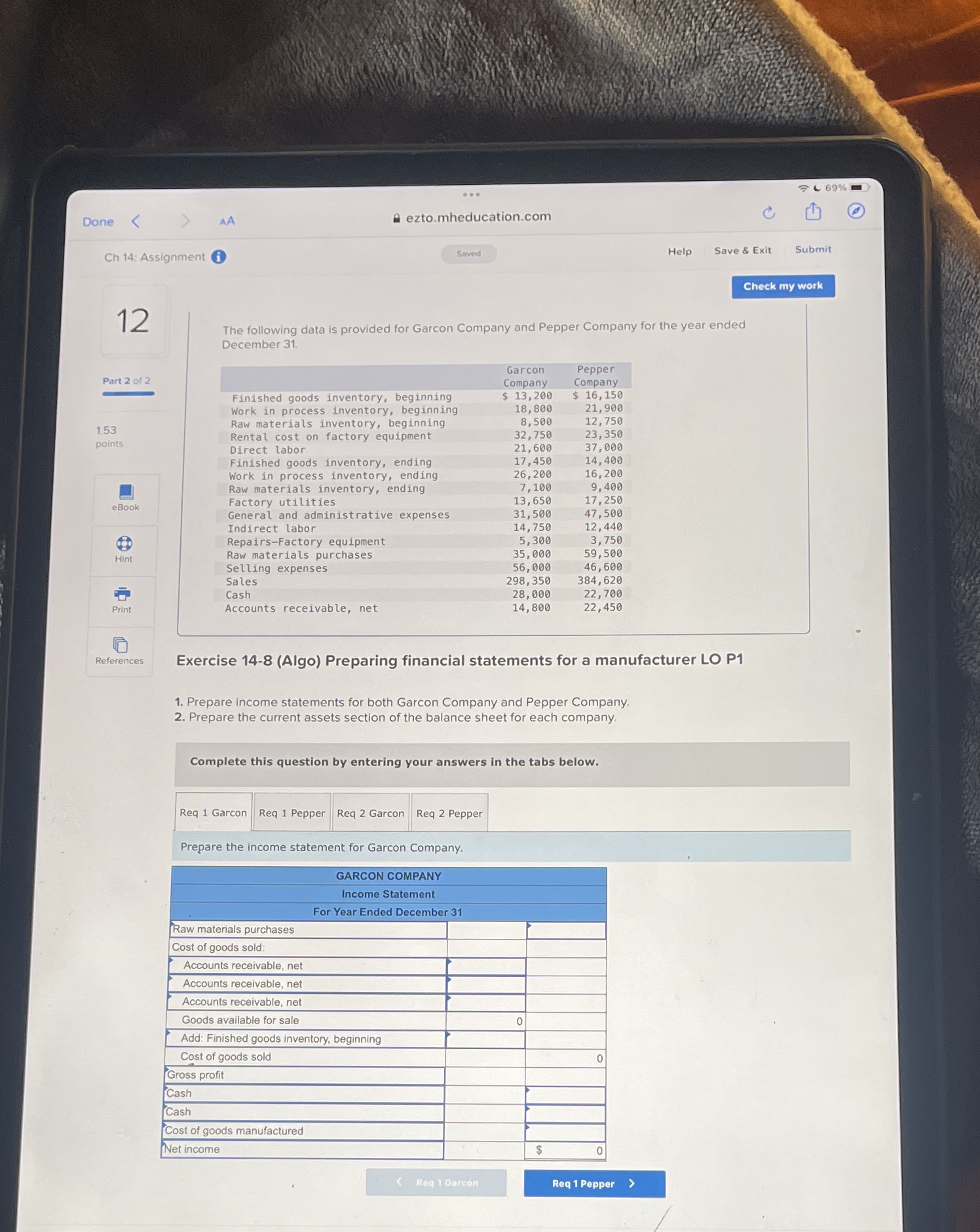 12. Garcon 1 . . . 6 69% Done ezto.mheducation.com C AA