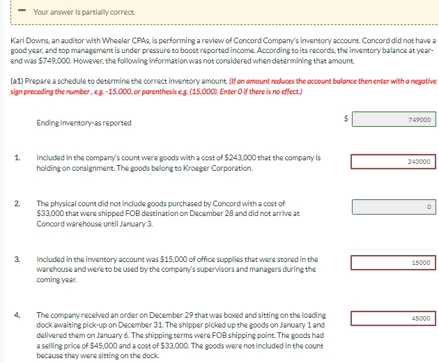  Your answer is partially correct. Kari Downs, an auditor with Wheeler