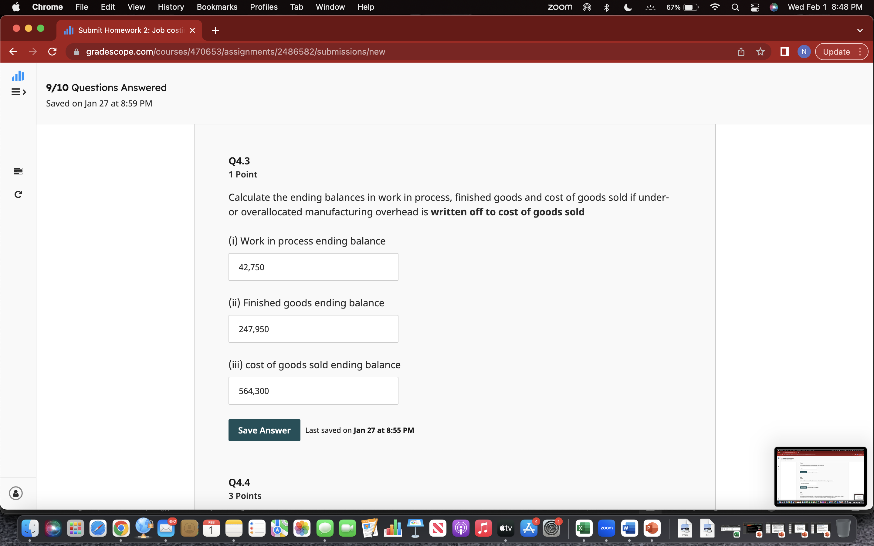 2: Job costi X C gradescope.com/courses/470653/assignments/2486582/submissionsew X ON Update : 9/10 Questions