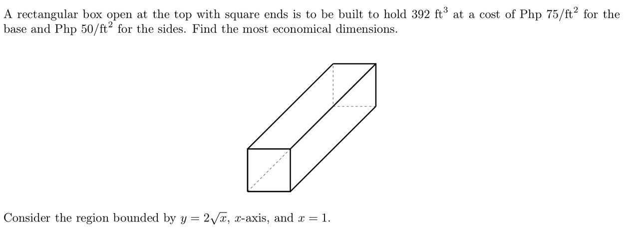 consider the region bounded by y=2x, x-axis, and x=1 A rectangular box