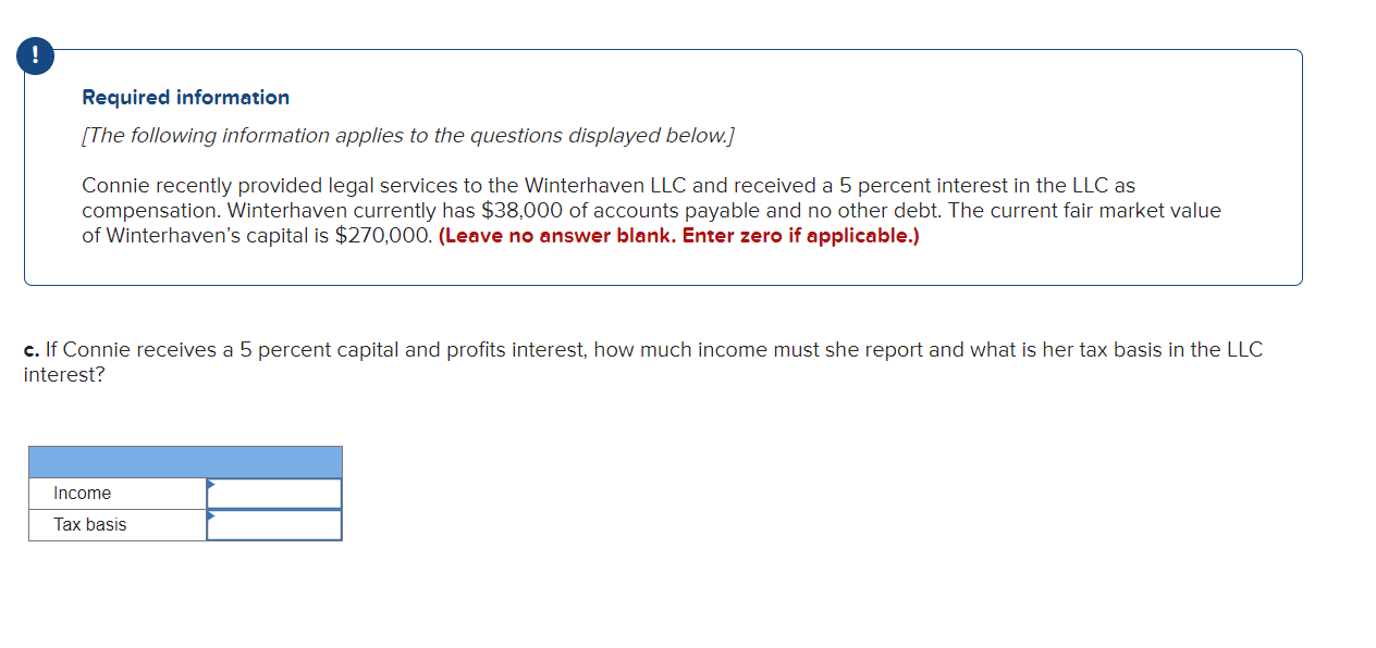 [The following information applies to the questions displayed below.] Connie recently provided