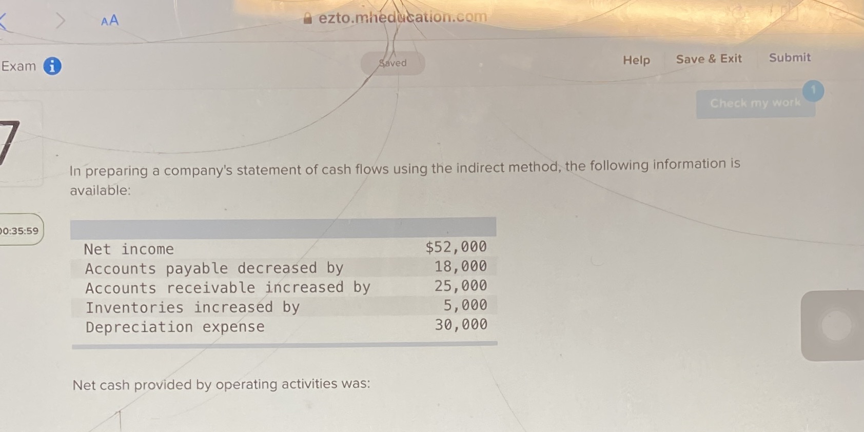  AA nezto.mheducation.com Exam Saved Help Save & Exit Submit Check my