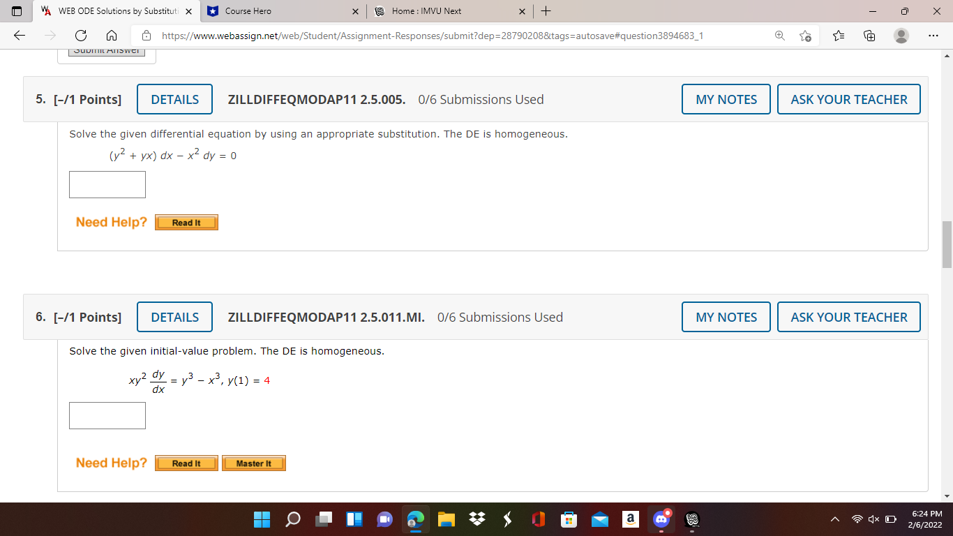 VA WEB ODE Solutions by Substituti X * Course Hero X