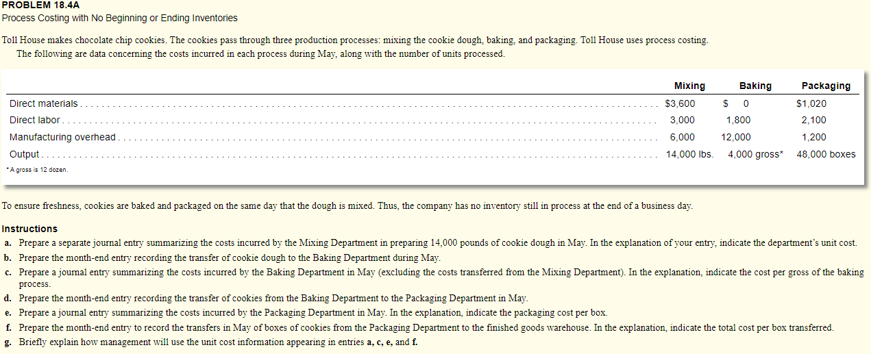 of costs incurred in mixing 14,000 lbs. of cookie dough in May)