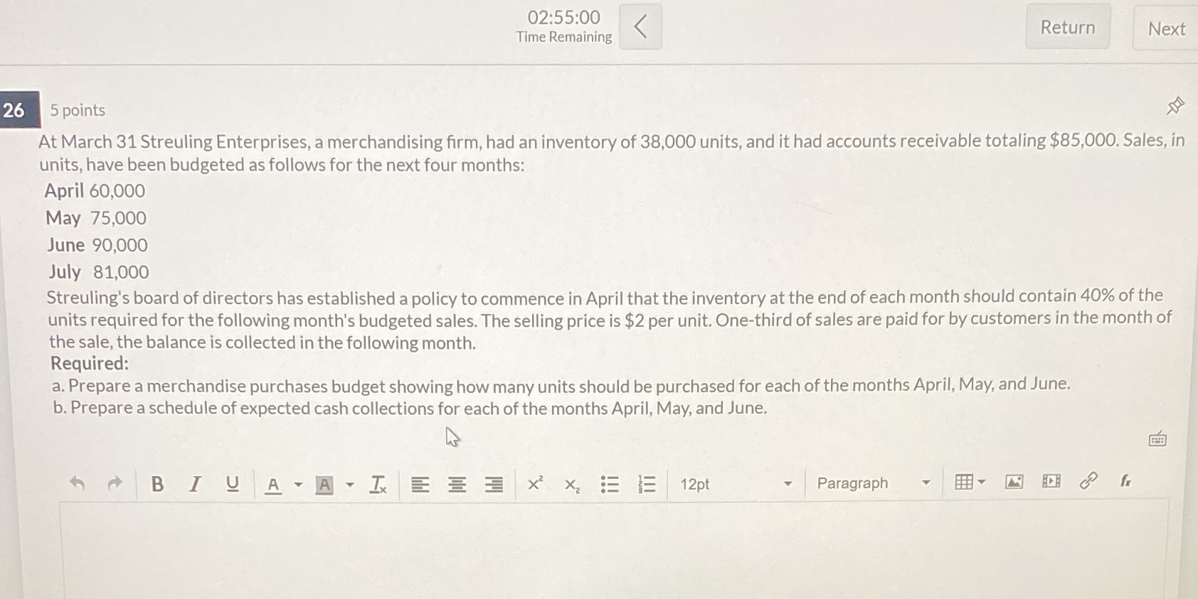 02:55:00 Time Remaining Return Next 26 5 points At March 31