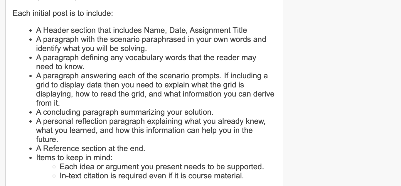  Each initial post is to include: . A Header section that