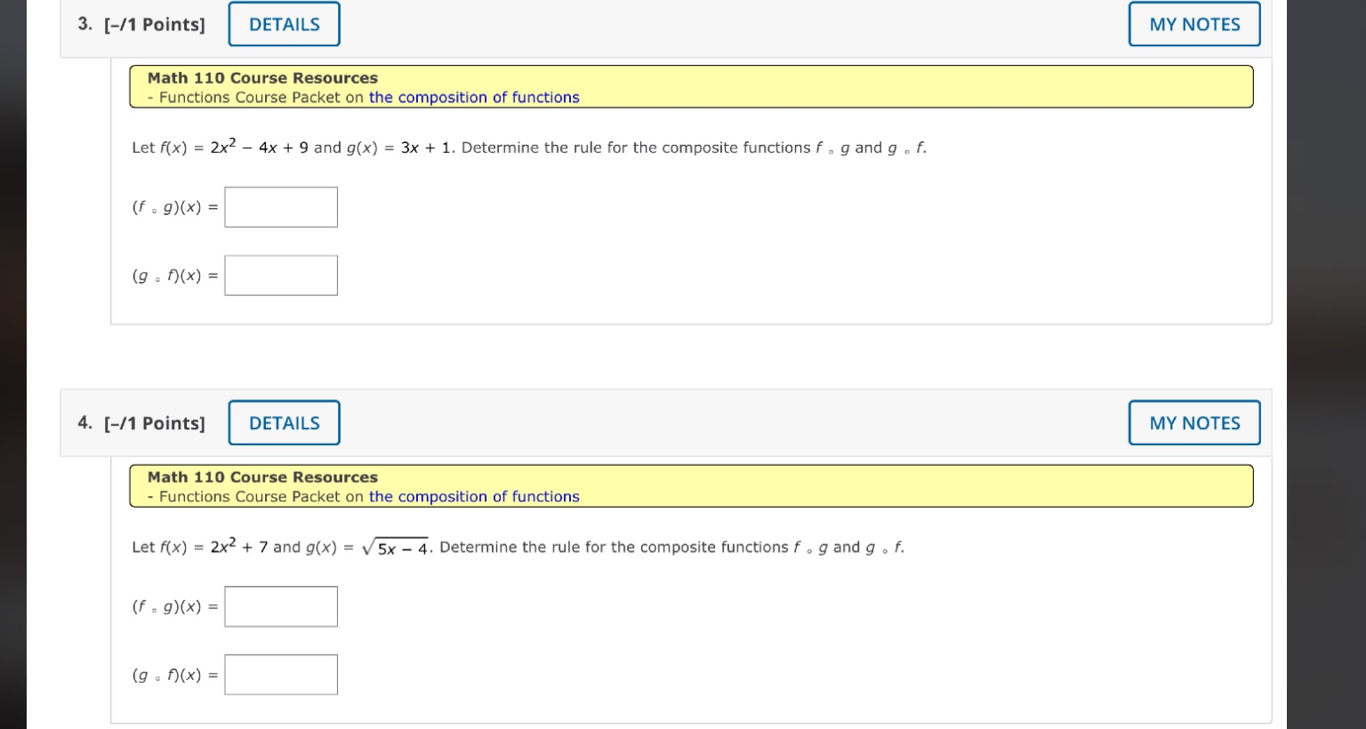  3. [-/1 Points] DETAILS MY NOTES Math 110 Course Resources -
