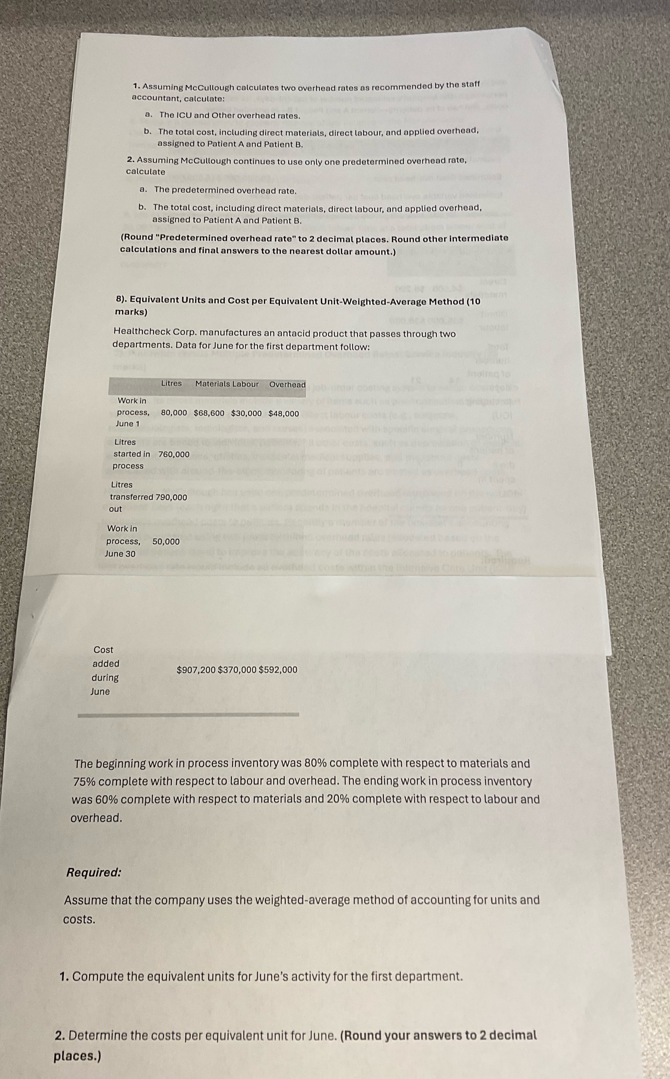 Answer required and provide calculations and explanations 1. Assuming McCullough calculates two