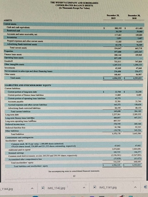 Please complete table below for Wendy's. I am almost certain that my
