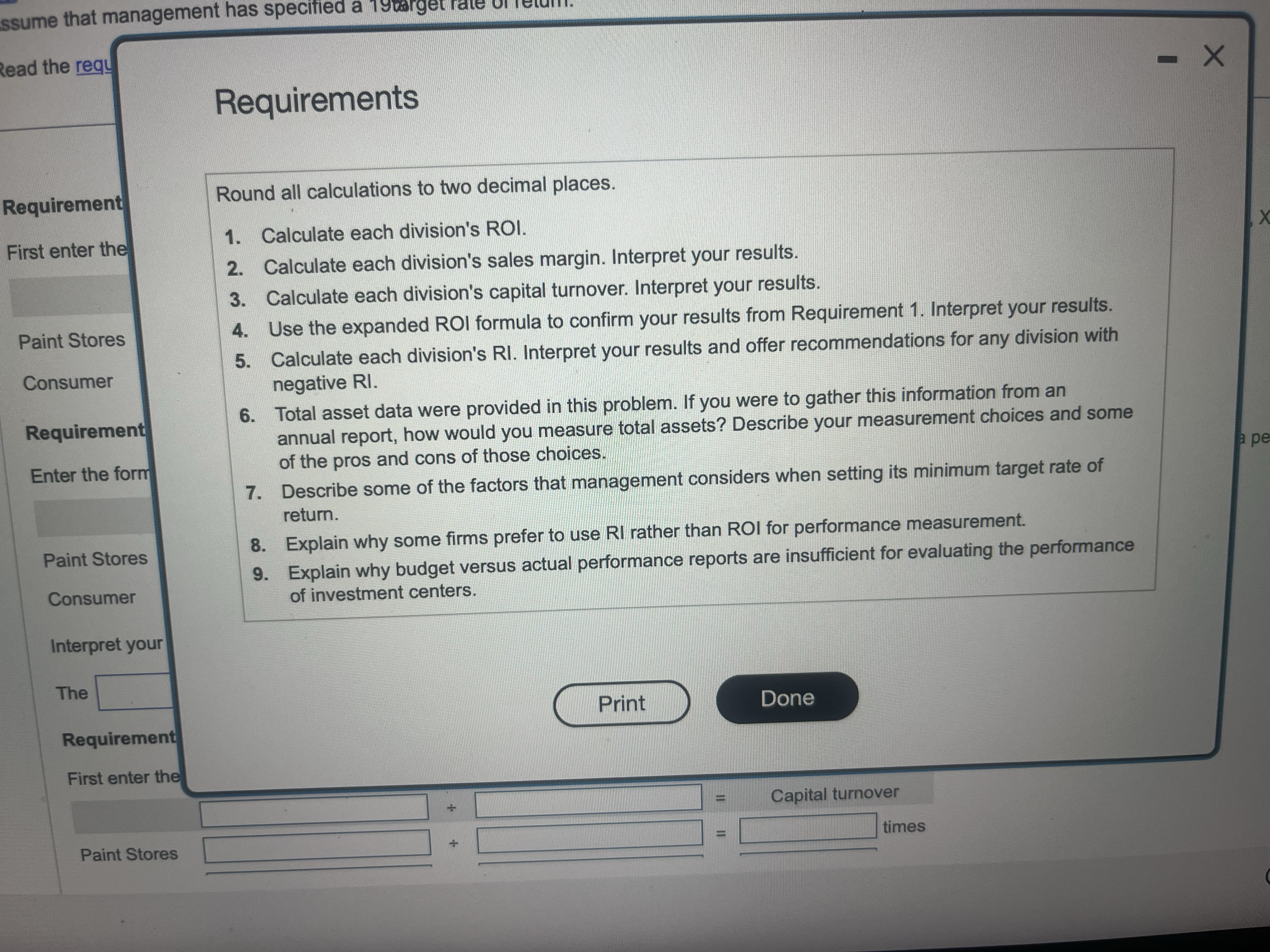 and Administration. The following is selected hypothetical mer divisional information for the