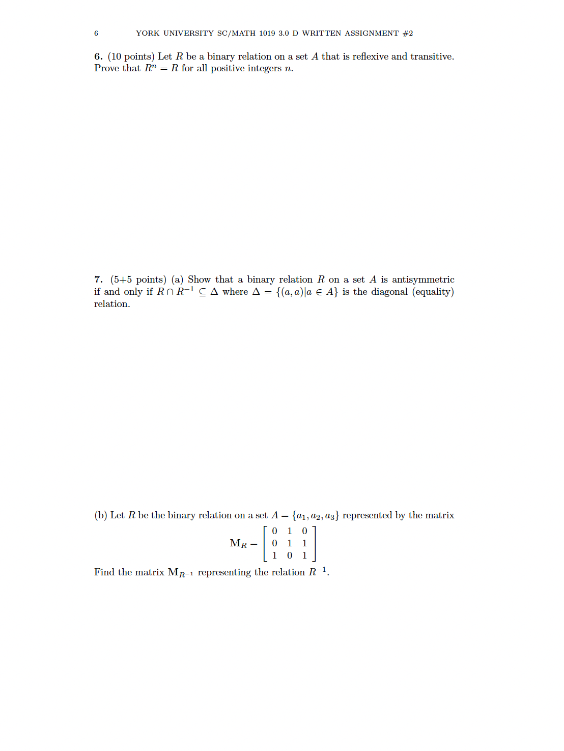 date Nov 26, 2022.N YORK UNIVERSITY SC/MATH 1019 3.0 D WRITTEN ASSIGNMENT