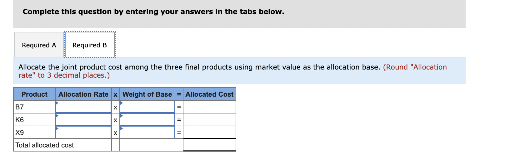 Company makes three products, B7, K6, and X9, which are joint products