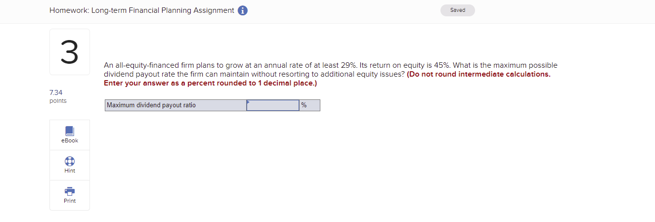 Need help with ratio Homework: Long-term Financial Planning Assignment 0 Saved 3