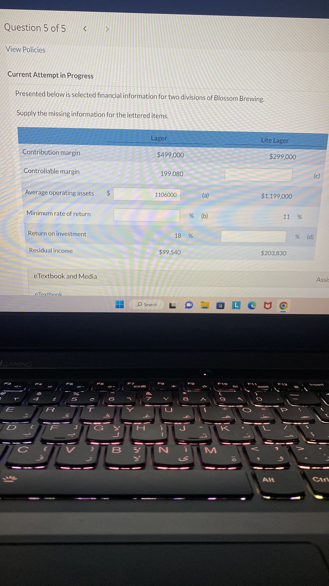 Question 5 of 5 View Policies Current Attempt in Progress Presented below
