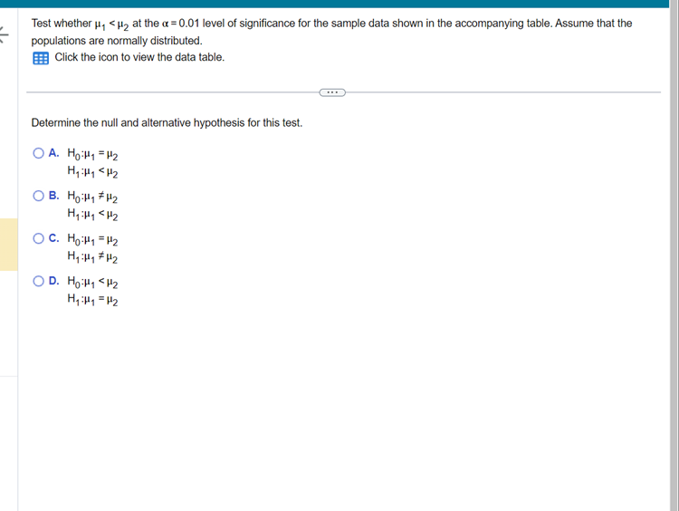 Test whether < at the a = 0.01 level of significance for