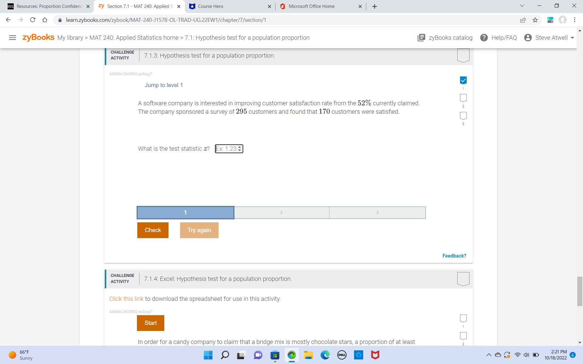  D2L Resources: Proportion Confidence x Zy Section 7.1 - MAT 240: