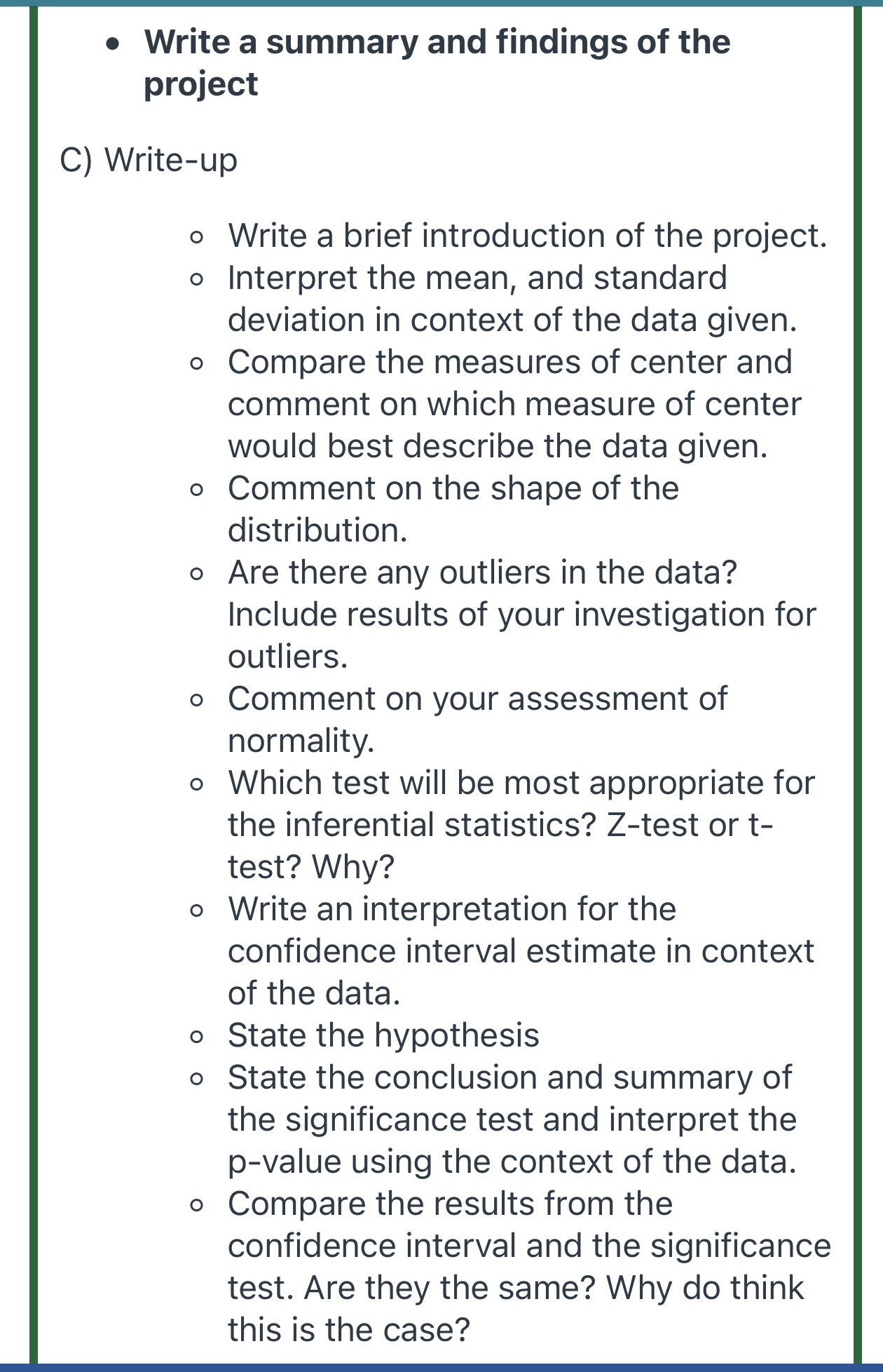 Help me with this mth245 project write up section for men data