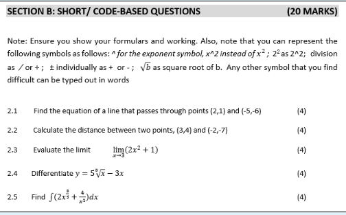  SECTION B: SHORT/ CODE-BASED QUESTIONS (20 MARKS) Note: Ensure you show