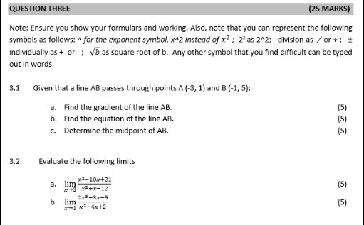  QUESTION THREE (25 MARKS) Note: Ensure you show your formulars and