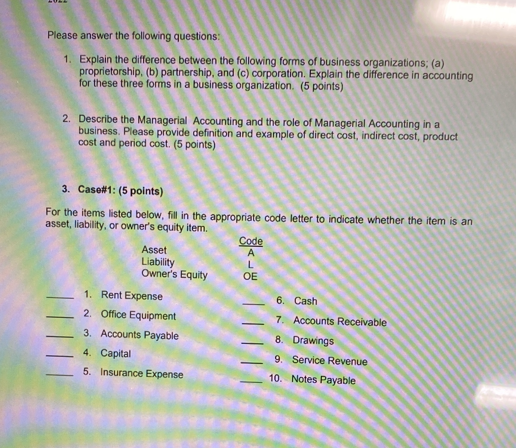  Please answer the following questions: 1. Explain the difference between the