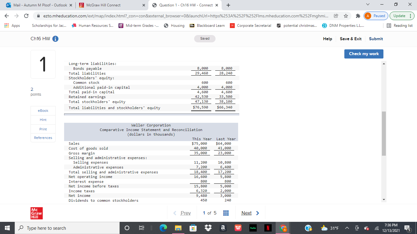 X F McGraw Hill Connect Question 1 - Ch16 HW - Connect