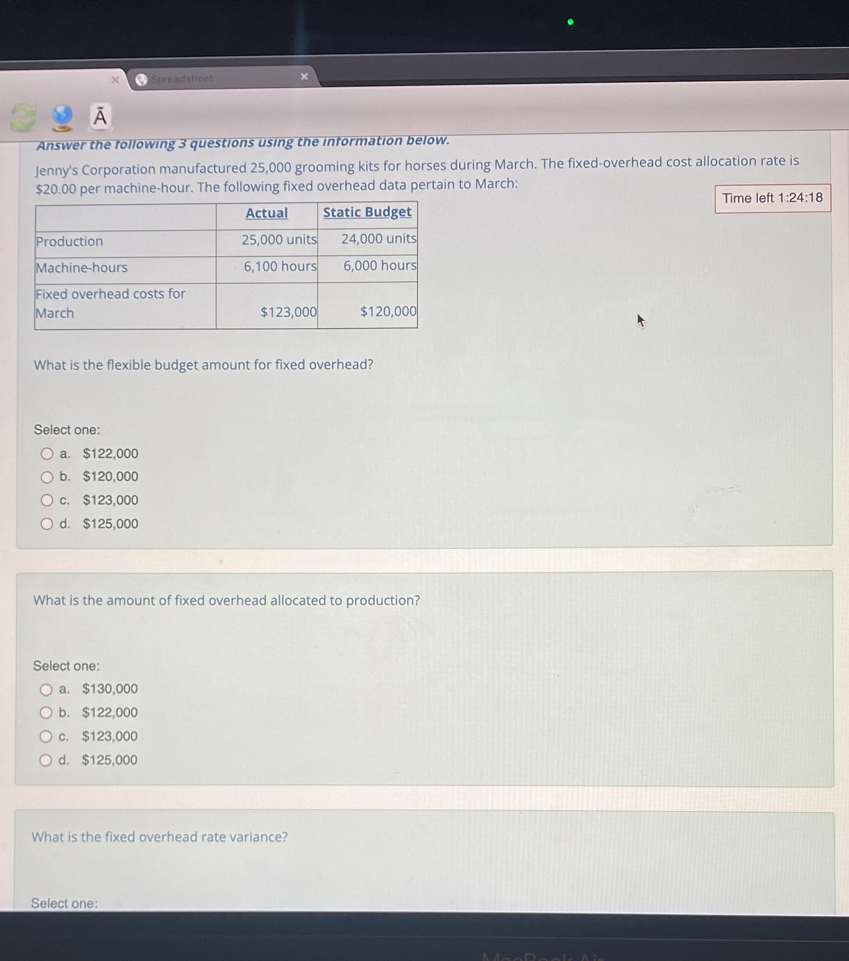  Spreadsheet COA Answer the following 3 questions using the information below.