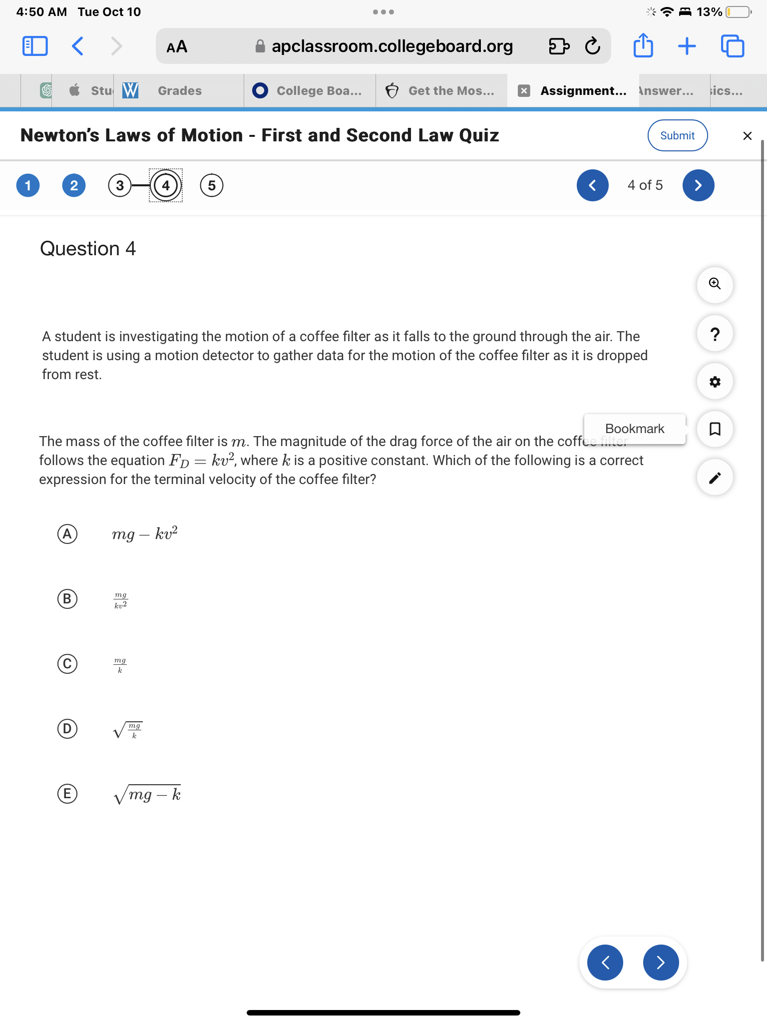 block of mass m is released from rest at time t =